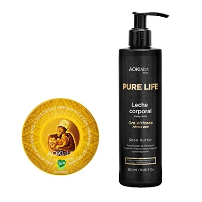 Imagen de Pack Manteca de Karite pura Oro africano para todo tipo pieles corporal hidrata, regenera y repara piel cabello (Manteca 50 ml + Body milk 250 ml)