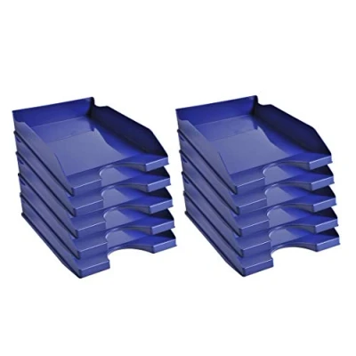 Imagen de Exacompta 123104D juego de 10 bandejas carpetas fundas ECOTRAY dimensiones 34,5x25,5x6,5 cm para documentos formato A4+ color azul noche certificado Blue Angel