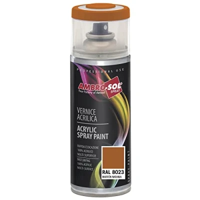 Imagen de AMBRO SOL Pintura acrílica en spray, color Marron Naranja, RAL 8023, resultado profesional múltiples superficies, exteriores e interiores, 400 ml