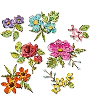 Imagen de Sizzix Dies by Pkg Brushstroke Flowers Mini Juego de Troqueles Thinlits 666284 con diseño Pinceladas en Miniatura, Paquete 14 Unidades, Tim Holtz, Multi Colour, One Size