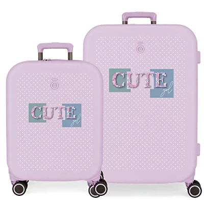 Imagen de Enso Cute Girl Juego de maletas Morado 55/70 cms Rígida ABS Cierre TSA integrado 116L 7,54 kgs 4 Ruedas dobles Equipaje Mano