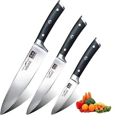 Imagen de SHAN ZU Juego de 3 Piezas Cuchillos Cocina, Cuchillo Chef 20cm Acero Inoxidable Alemán, Universal 15cm, Puntilla para Pelar 9,5cm, Fruta y Verdura, Carne