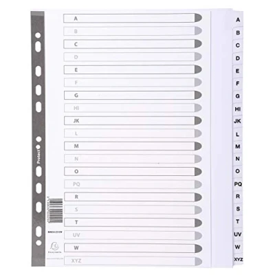 Imagen de Exacompta MWDA ZZ EW Separadores de cartulina blanca FSC® 160g/m2 con 20pestañas impresas alfabéticamente la a Z y plastificadas Página indexación imprimible Formato archivo A4maxi