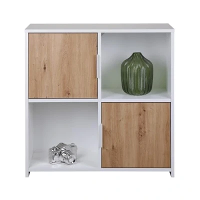 Imagen de Inter Link Cómoda de 2 Puertas Aparador Estante extraíble para Dormitorio, salón, Cuarto baño Roble Artesanal Blanco Compuesto Madera Robusto Cuidado fácil Pepeto 2TW