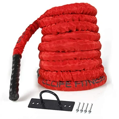 Imagen de CCLIFE ZERRO Cuerda de Batalla Entrenamiento Poliéster Ultra Resistente Battle Rope 9m 12m Diámetro 38mm Ancla Incluida