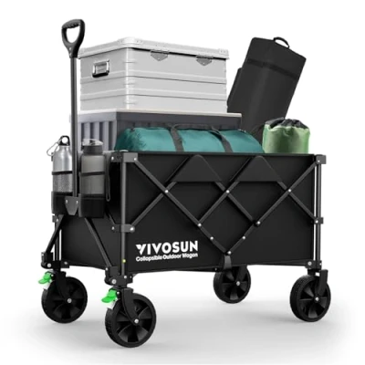 Imagen de VIVOSUN Carro Plegable Plegable, Utilidad para Exteriores con Ruedas Universales Silenciosas, Portavasos y Bolsillos Laterales, Mango Ajustable, Camping, Jardín, Deportes, Picnic, Compras, Negro