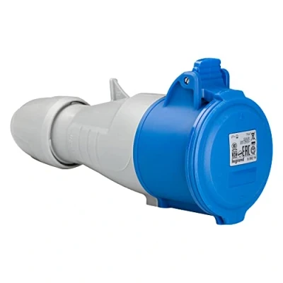 Imagen de LEGRAND, Acoplamiento CEE, 32 A, azul, 3 pines (2P+PE), 6 h (230 V/16 A), protección IP44, IK09, 090106