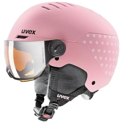 Imagen de uvex rocket jr visor, casco de esquí infantil robusto, con visera, ajuste talla individualizado, pink confetti matt, 51 55 cm