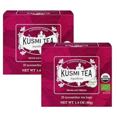 Imagen de Kusmi Tea Juego de 2 Cajas Té AquaRosa Orgánico Mezcla Aromatizada Hibisco y Bayas Negras Infusión sin Teína Disfrutar Caliente o con Hielo 2x20 Bolsas