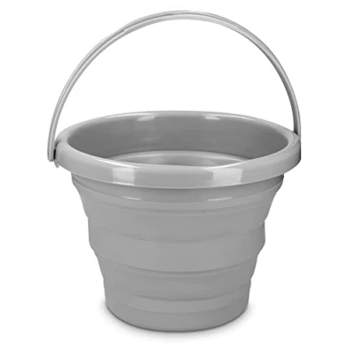 Imagen de Navaris Cubo Plegable para Camping Balde de Agua con asa 5 L Fregar Lavar Platos Limpieza Barreño Flexible Viaje Playa Pesca Gris