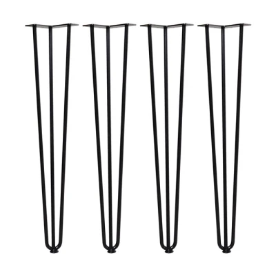 Imagen de HOMCOM Conjunto de 4 Patas para Mesa Estilo Industrial y Diseño Horquilla con Protectores Anti arañazos Goma 12x12x71cm Tornillos Montaje Incluidos Negro
