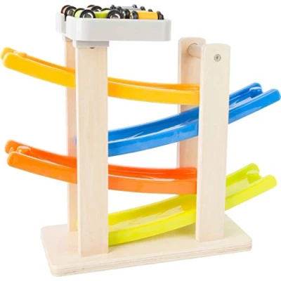 Imagen de Small Foot 10602 Pista de Pisos Madera con Cuatro Coches Carreras Colores Que Pueden adjuntar estacionamiento