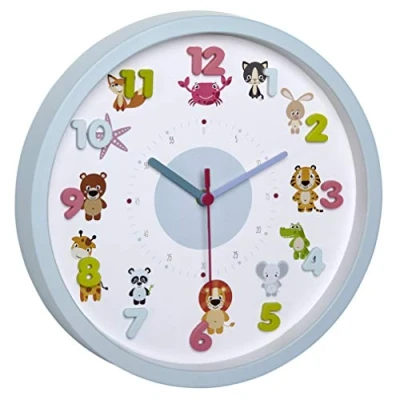Imagen de TFA Dostmann Little Animals Reloj de Pared Infantil con diseño Animales, Movimiento silencioso, Ideal para la habitación los niños, Azul Claro, L 309 x B 44 H mm