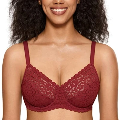 Imagen de DOBREVA Sujetador Encaje Reductor Talla Grande con Aros sin Forro para Mujer Rojo Chino 85E