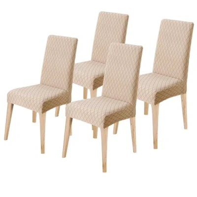 Imagen de Fundas sillas de Comedor Pack 4, para Elásticas, Jacquard Cubiertas la Lavables Desmontables, Protectoras Banquetes Oficina Hogar Restaurante Decoración, Arena
