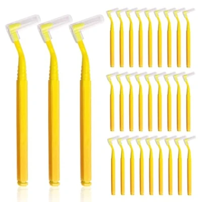 Imagen de SKHAOVS 30 Piezas Amarillo Cepillos Interdentales en Forma de L Palillos Hilo Dental con Mango Antideslizante,Dientes Reutilizable Dental,Herramienta limpieza Dental(30 PCS)