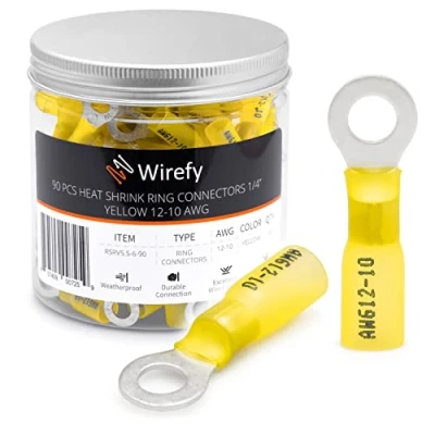 Imagen de Wirefy 90 Piezas de Terminales Redondos M6 Kit Conectores Termorretráctiles para Automoción 4 6 mm²