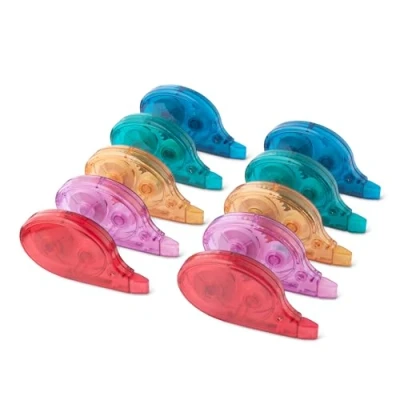 Imagen de Amazon Basics Cinta correctora Blanca con dispensador, Paquete de 10, fácil Usar, 12 m, Verde, Naranja, Morado, Rojo, Azul