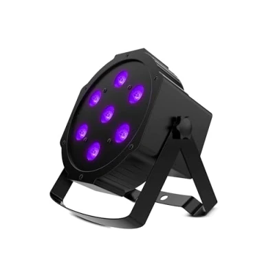 Imagen de Audibax Montana 28 UV Foco LED para Discoteca Profesional Móvil Equipado con 7 Luces de 4W Sincornización Música Modo Automático Conexión DMX 6/10 Canales