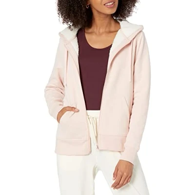 Imagen de Amazon Essentials Chaqueta en felpa y forro de borreguillo con capucha cremallera completa (disponible tallas grandes) Mujer, Rosa Claro, M