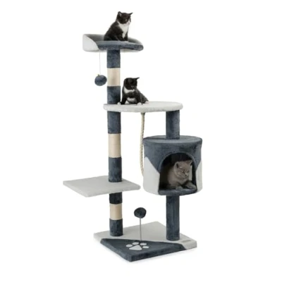 Imagen de lionto Árbol rascador para Gatos Altura 112 cm, Gris/Blanco