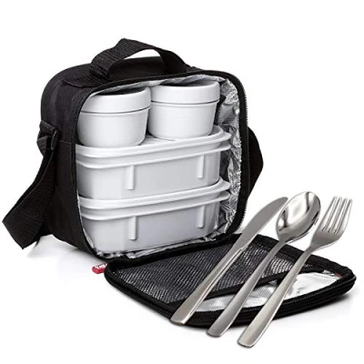Imagen de PracticFood Kit Urban Food Negro Cubiertos Bolsa térmica porta alimentos.