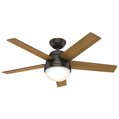 Imagen de HUNTER FAN, Ventilador de Techo con Luz y Control Remoto para Interiores, Stile, 5 Aspas Reversibles, Color Bronce, 117 cm, adecuado Verano e Invierno, Modelo 50641