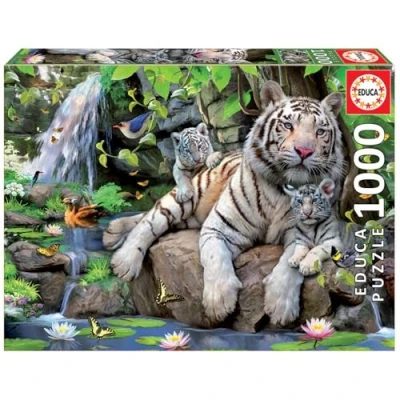 Imagen de Educa Puzzle de 1000 Piezas para Adultos Tigres Blancos Bengala. Incluye Pegamento Fix Puzzle. A Partir 14 años (14808)