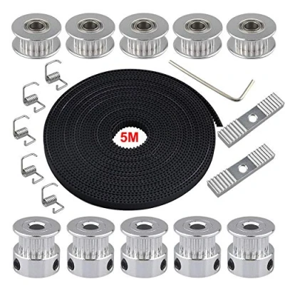 Imagen de FULARR® 5m Premium GT2 Correa Dentada 6mm Ancho + 5Pcs Sincronización Polea 20 Dientes 5mm Diámetro Idler Tensor Resorte Torsión 2Pcs Bloque de Montaje 2mm Allen Llave