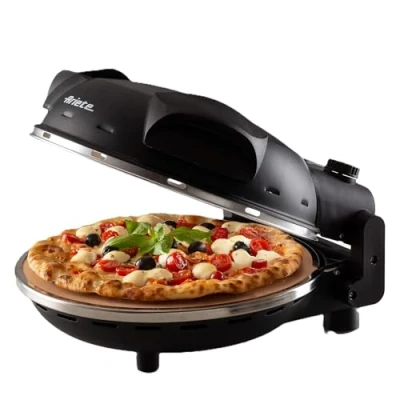 Imagen de Mini horno para pizza en 4 minutos, 1200 W, 5 niveles temperatura, diámetro 33 cm, regulador de tiempo 30 minutos y indicador luminosos encendido/apagado, negro
