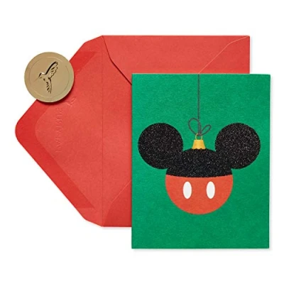 Imagen de Papyrus Tarjetas de Navidad Disney en caja con sobres, más feliz y merriest, adorno Mickey Mouse (20 unidades)