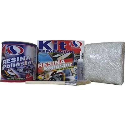 Imagen de Plainsur Kit De Reparacion Resina Poliester Mas Fibra Vidrio (1 Kg, Caja)