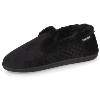 Imagen de Isotoner Zapatillas Charentaises Mujer de terciopelo ultra suave, borde imitación piel, suela confort, Negro , 41 EU