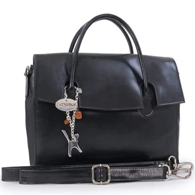 Imagen de CATWALK COLLECTION Bolso de Mano/Oganizador con correa para el hombro iPad/Tablet Cuero Vintage ELLA Negro