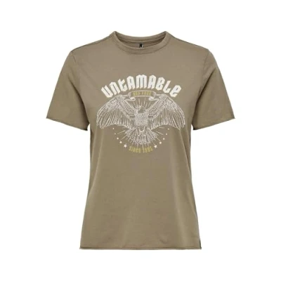 Imagen de ONLY Onllucy Reg S/S Top Jrs Noos Camiseta, Nogal. Impresión: intamable, L Mujeres