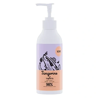 Imagen de YOPE Loción Manos y Cuerpo Aceite de macadamia amarillo Mantecas karité mafura Glicerina vegetal Regenerante 98% Ingredientes naturales Vegan formula Mandarina Frambuesa 300ml