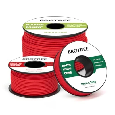 Imagen de Brotree Cuerda Elástica 3mm x 30m Hilo Elastico de Goma para Bricolaje, Manualidades, Costura, Abalorios, Pulseras y Tienda Rojo