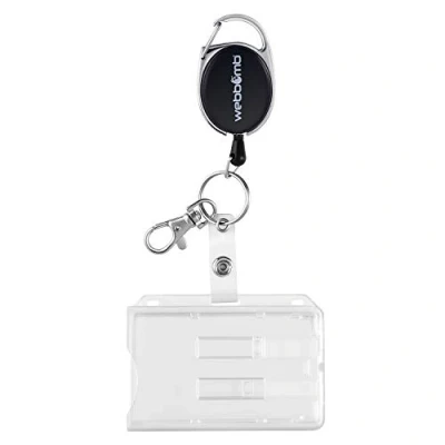 Imagen de WEBBOMB® Funda de identificación con soporte para 1 2 tarjetas extensible, esquí, forfaits, resistente a roturas 70 cm, cuerda JoJo clip y mosquetón (negro)