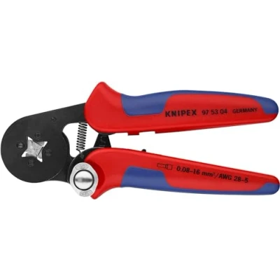 Imagen de Knipex Alicate autoajustable para crimpar punteras huecas de acceso lateral bruñido, con fundas multicomponentes 180 mm 97 53 04