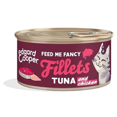 Imagen de Edgard &amp; Cooper Comida humeda Gatos, Adultos, (Atún Pollo, 70g x 24), filetes para Gatos Esterilizados y Activos, Sin Cereales, Ingredientes Naturales, Carne Fresca,