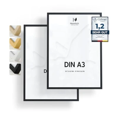 Imagen de Heimlich Cuadro de Fotos Madera Juego 2 A3 Vidrio Acrílico Irrompible Grano Visible Duradero Fácil Colgar Para Decoración Pared Color Negro Marco