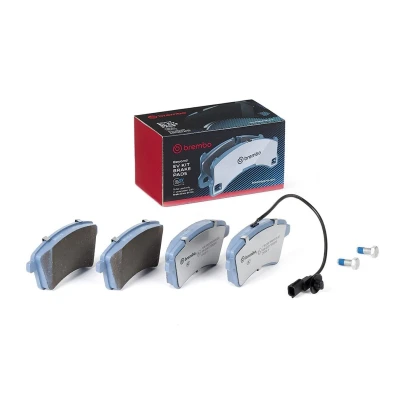Imagen de BREMBO P 68 058E Juego de pastillas freno con contacto avisador desgaste tornillos pinza freno, Chapa antichirridos sin accesorios