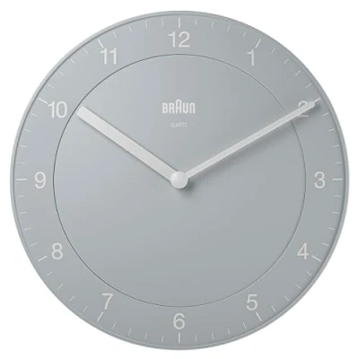 Imagen de Braun Reloj de Pared analógico clásico Movimiento Cuarzo silencioso, fácil Leer, 20 cm diámetro en Gris, Modelo BC06G.