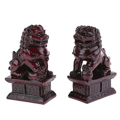 Imagen de lachineuse Estatuillas Leones Chinos Rojos 2 Figuras para Perros Fu 10,5 x 6 4 cm Decoración China asiática Feng Shui hogar, Oficina, Interior Idea de Regalo Asia