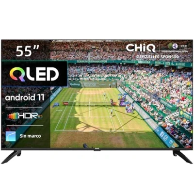 Imagen de CHiQ U55QG7V Smart TV de 55 Pulgadas con Pantalla QLED, UHD, Dolby Vision HDR10, compatibilidad Alexa, Asistente Google, BT5.0, HDMI2.0, USB2.0, Modelo Negro 2023