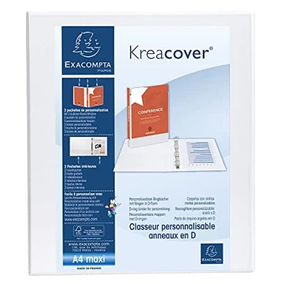 Imagen de Exacompta 51840E Caja de 10 carpetas personalizables rígidas opacas con 3 bolsillos 4 anillas en D 15 mm Dimensiones externas: 32 x 27,3 cm Formato para archivo A4 Maxi Color: blanco