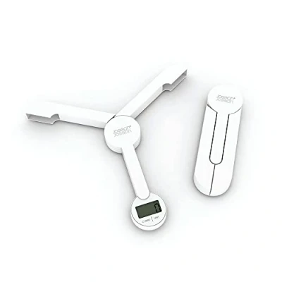 Imagen de Joseph Tri Scale Balanza digital de cocina para alimentos, compacta y plegable, ahorra espacio con pila incluida, Blanca