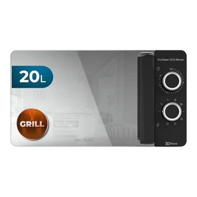 Imagen de Cecotec Microondas de 20 Litros ProClean 3140 Mirror. 700 W con 6 Niveles, Grill 800W, Revestimiento Ready2Clean para mejor Limpieza, Tecnología 3DWave, Negro Efecto Espejo