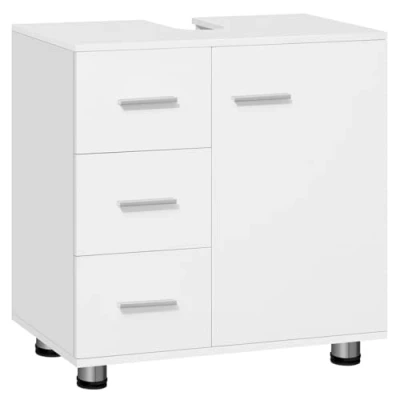 Imagen de EUGAD Mueble Bajo Lavabo, Armario de Baño con 3 Cajones y 2 Compartimentos, Hueco 17,5x10 cm para Sifón, Madera Ingeniería, Estilo Nordico, Blanco, 60x30x59,5
