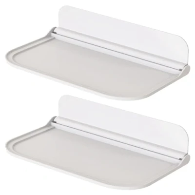 Imagen de ShaMyiuCnz 2 estantes flotantes de pared autoadhesivos blancos pequeños para dormitorio, sala juegos, baño, estar, cocina, oficina